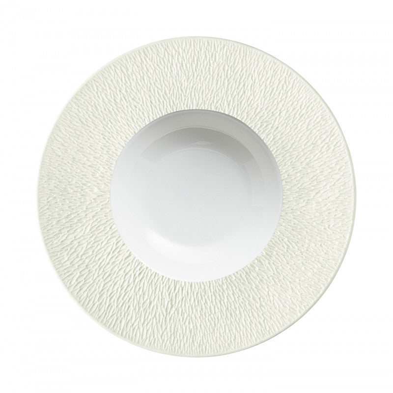 Rim plate deep with engraved rim 27 cm ivory | Minéral Irisé