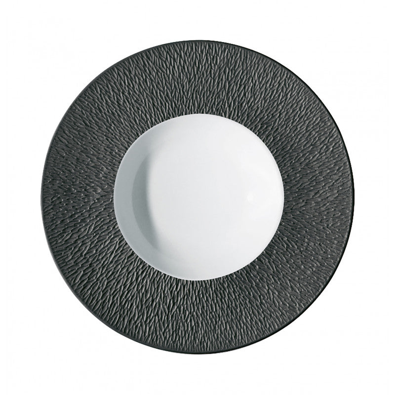 Rim plate deep with engraved rim 27 cm black | Minéral Irisé