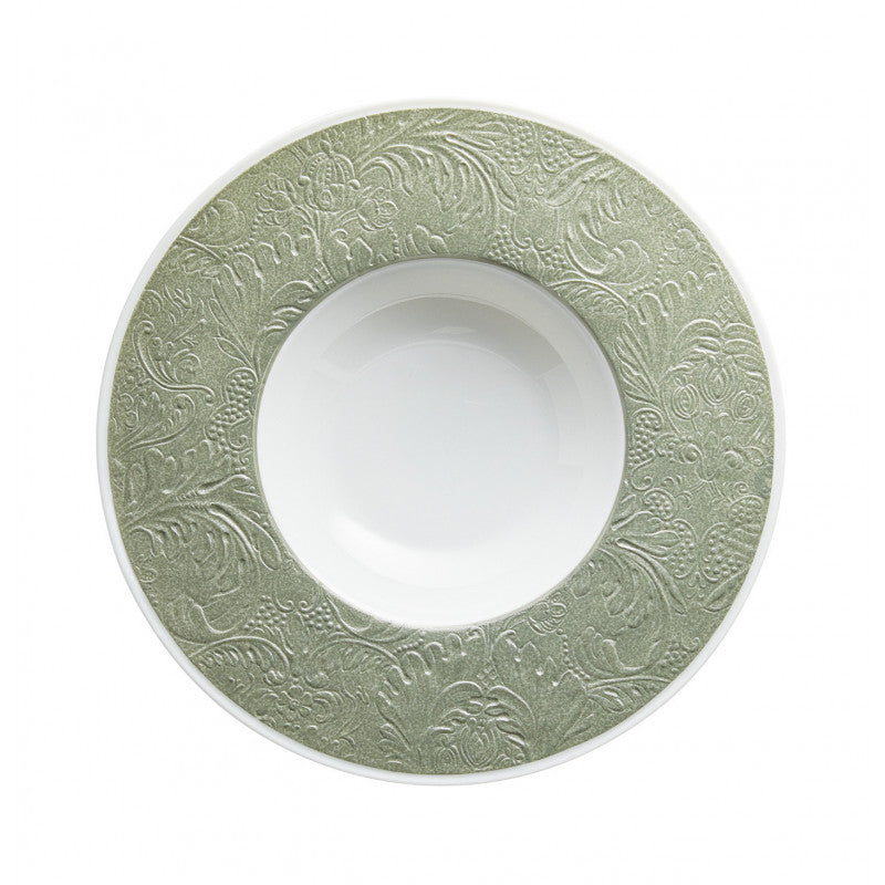 Rim plate deep with engraved rim 27 cm green | Italian Renaissance
