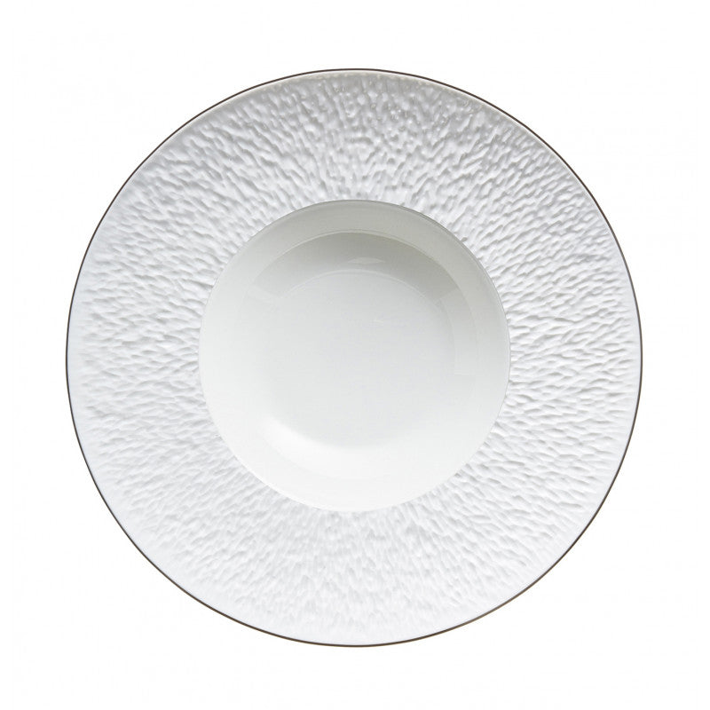 Rim plate deep with engraved rim 27 cm white with platine rim | Minéral Filet Platine