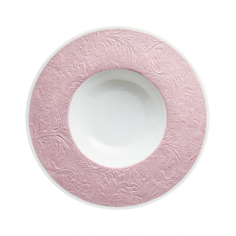 Rim plate deep with engraved rim 27 cm pink | Italian Renaissance
