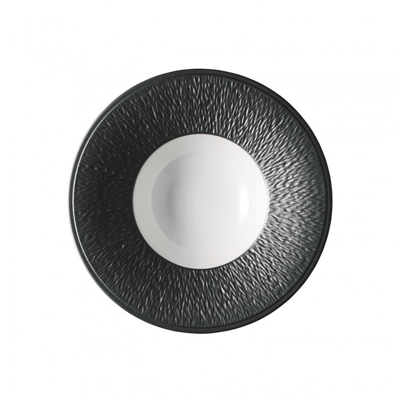 Rim plate deep with engraved rim 22.5 cm black | Minéral Irisé