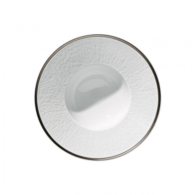 Rim plate deep with engraved rim 22.5 cm white with platine rim | Minéral Filet Platine
