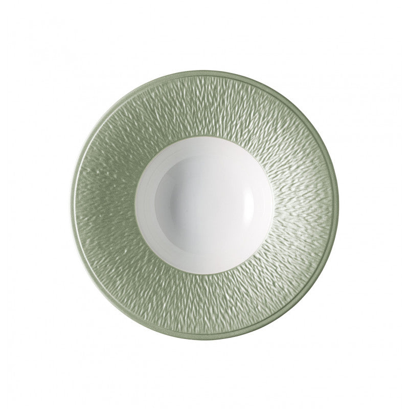 Rim plate deep with engraved rim 22.5 cm green | Minéral Irisé