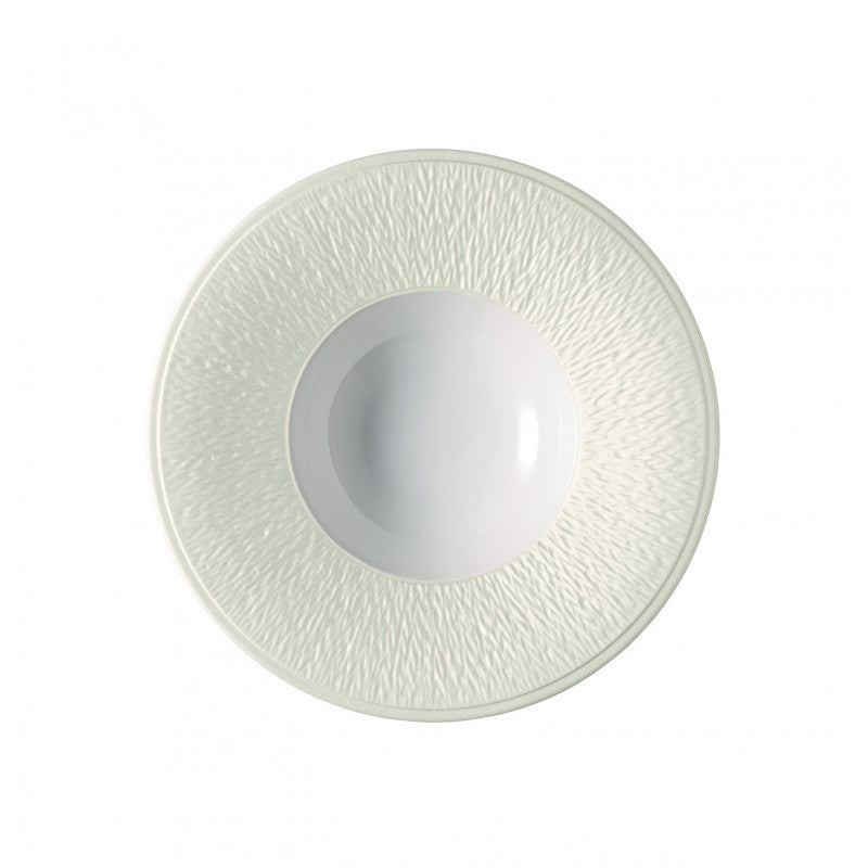 Rim plate deep with engraved rim 22.5 cm ivory | Minéral Irisé