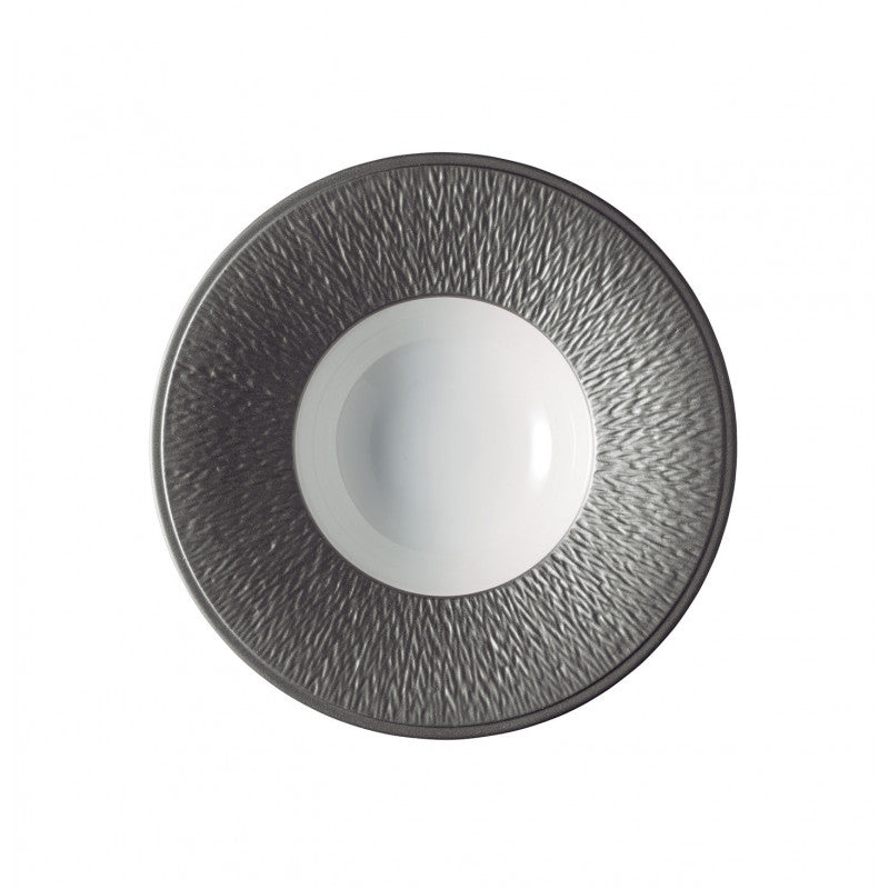 Rim plate deep with engraved rim 22.5 cm grey I | Minéral Irisé