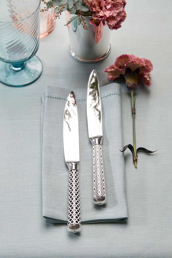 Dessert Knife | Silver Plated / Enamel handle | Mahogany | Arlequin