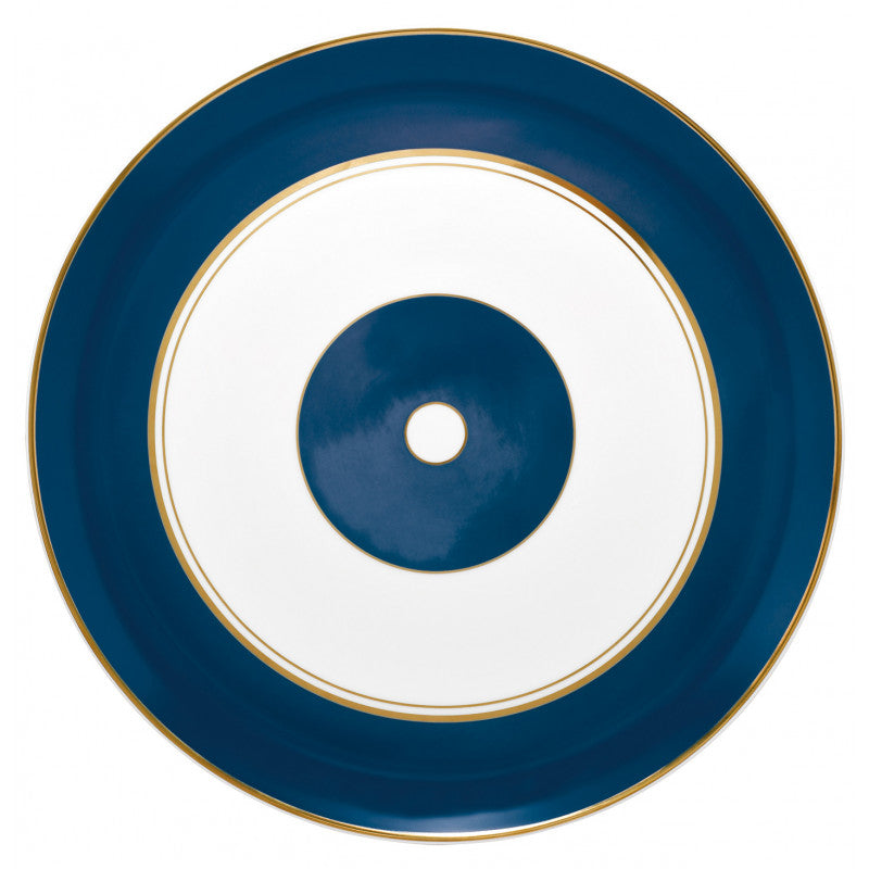 Flat cake serving plate 31 cm blue with gold rim | Cristobal Marine