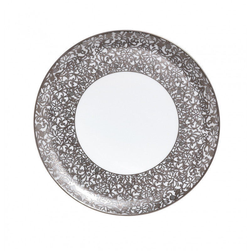Flat cake serving plate 31 cm white with platine rim | Salamanque Platine