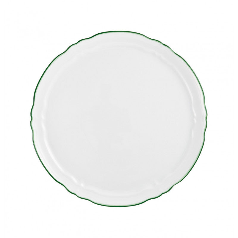 Flat cake serving plate 31 cm green | Touraine Double Filet Vert