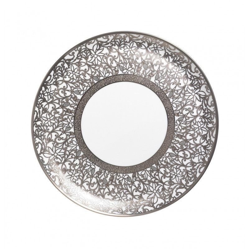 Flat cake serving plate 31 cm white with platine rim | Tolède Platine