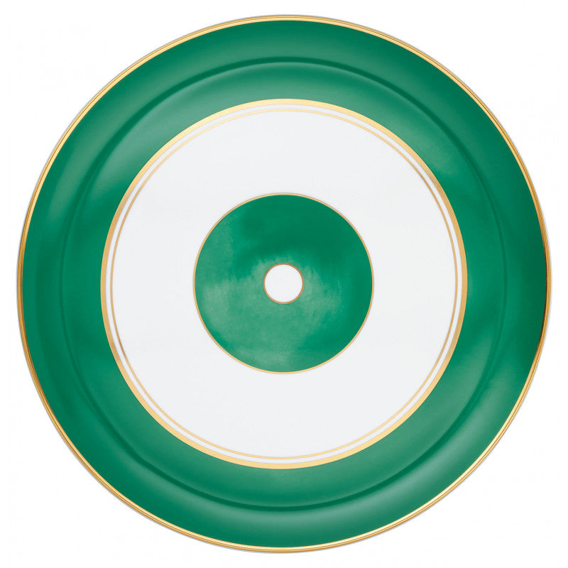 Flat cake serving plate 31 cm green with gold rim | Cristobal Emeraude