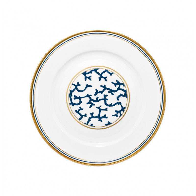 Flat chop plate 29.5 cm blue with gold rim | Cristobal Marine