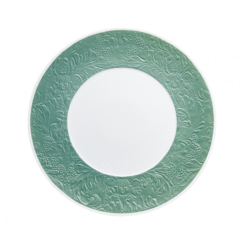 Coupe plate flat with engraved rim 27 cm turquoise | Italian Renaissance