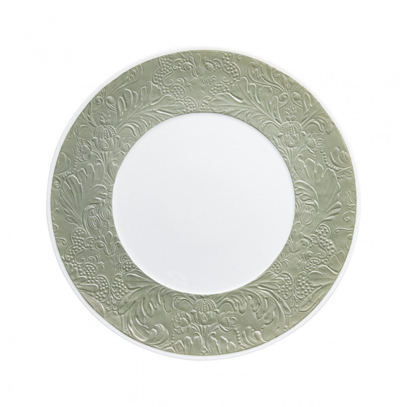 Coupe plate flat with engraved rim 27 cm green | Italian Renaissance