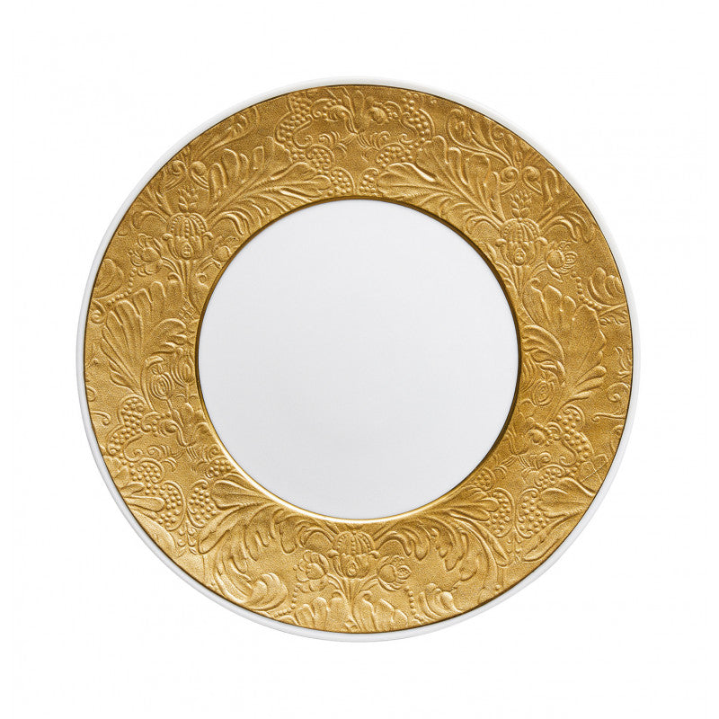 Coupe plate flat with engraved rim 27 cm gold with gold rim | Italian Renaissance Or