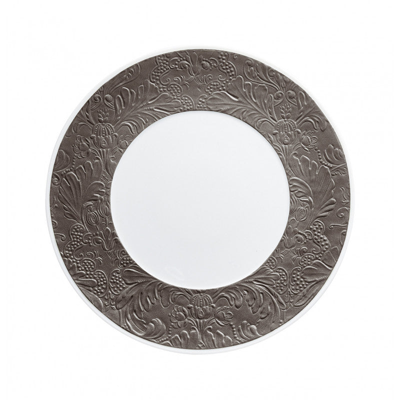Coupe plate flat with engraved rim 24 cm grey with gold rim | Italian Renaissance