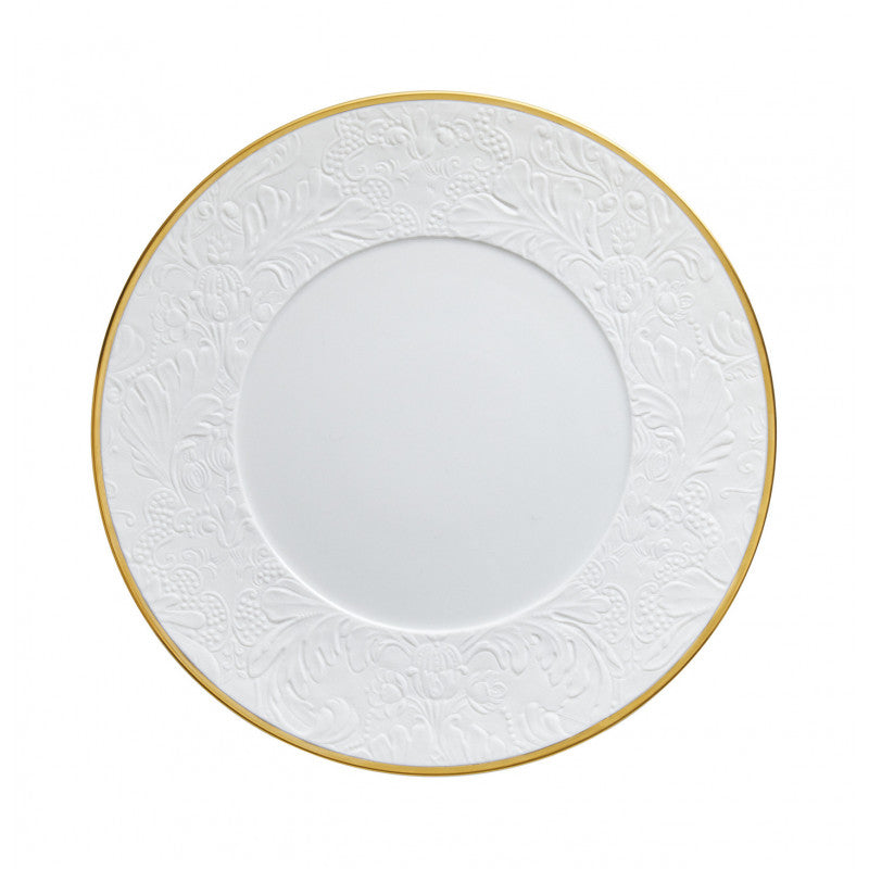 Coupe plate flat with engraved rim 24 cm white with gold rim | Italian Renaissance