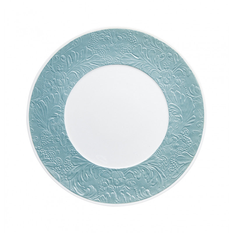 Coupe plate flat with engraved rim 27 cm blue | Italian Renaissance