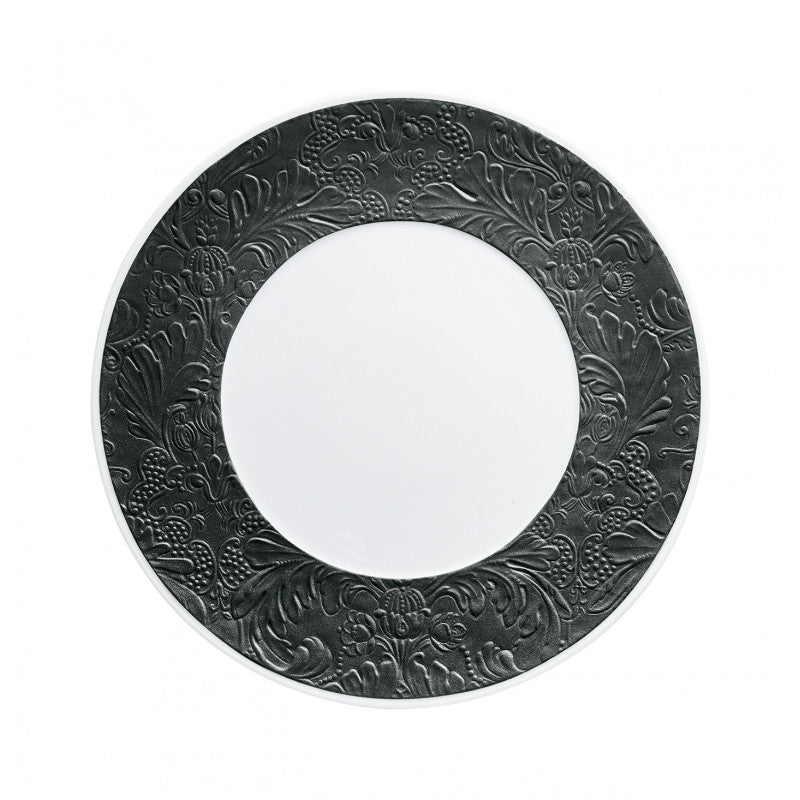 Coupe plate flat with engraved rim 24 cm black | Italian Renaissance