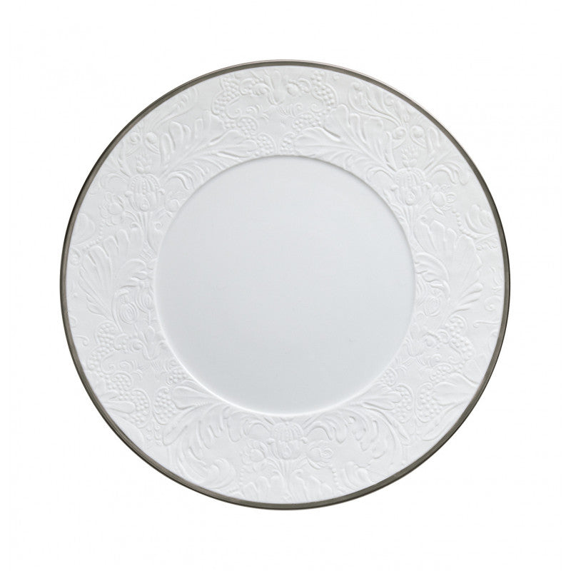 Coupe plate flat with engraved rim 27 cm white with platine rim | Italian Renaissance