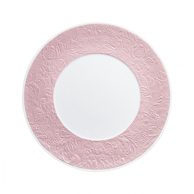 Coupe plate flat with engraved rim 27 cm pink | Italian Renaissance