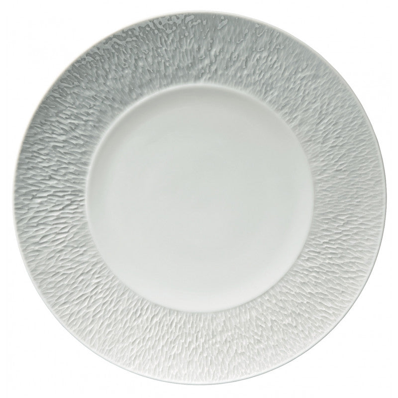 Coupe plate flat with engraved rim 32 cm white | Minéral Sablé