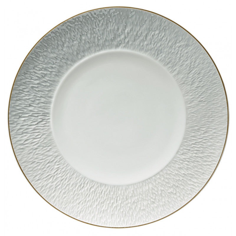Coupe plate flat with engraved rim 22 cm white with gold rim | Minéral Filet Or