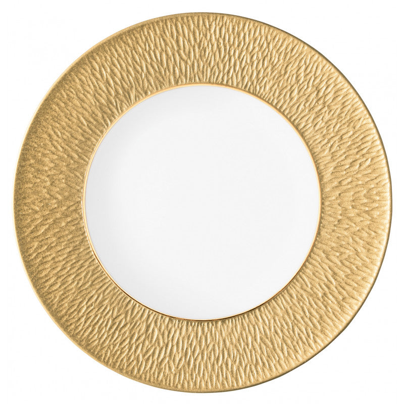 Coupe plate flat with engraved rim 29 cm yellow | Minéral Irisé
