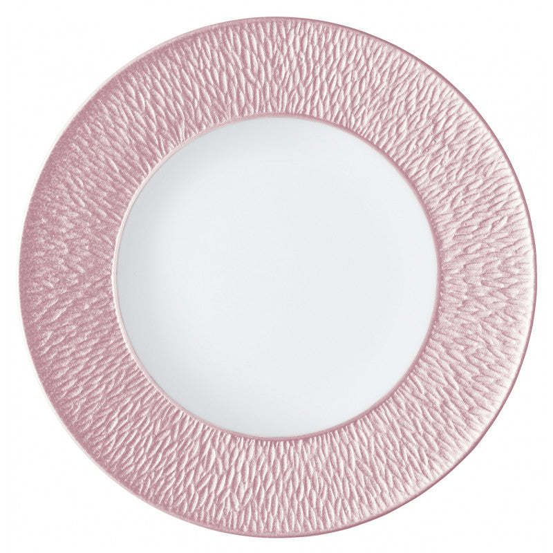 Coupe plate flat with engraved rim 22 cm pink | Minéral Irisé