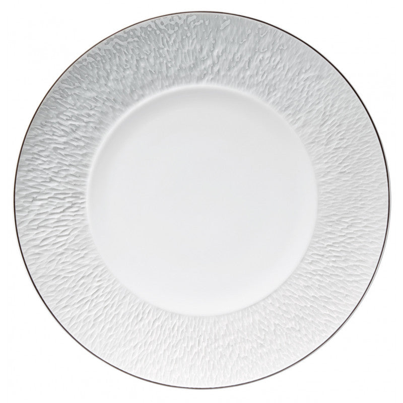 Coupe plate flat with engraved rim 22 cm white with platine rim | Minéral Filet Platine