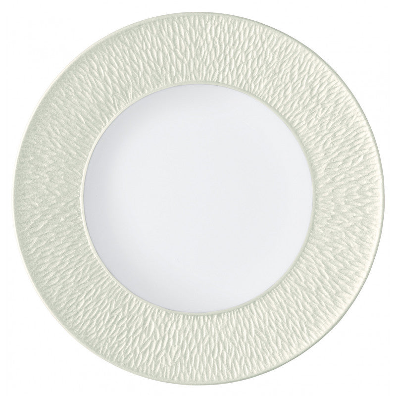 Coupe plate flat with engraved rim 32 cm ivory | Minéral Irisé