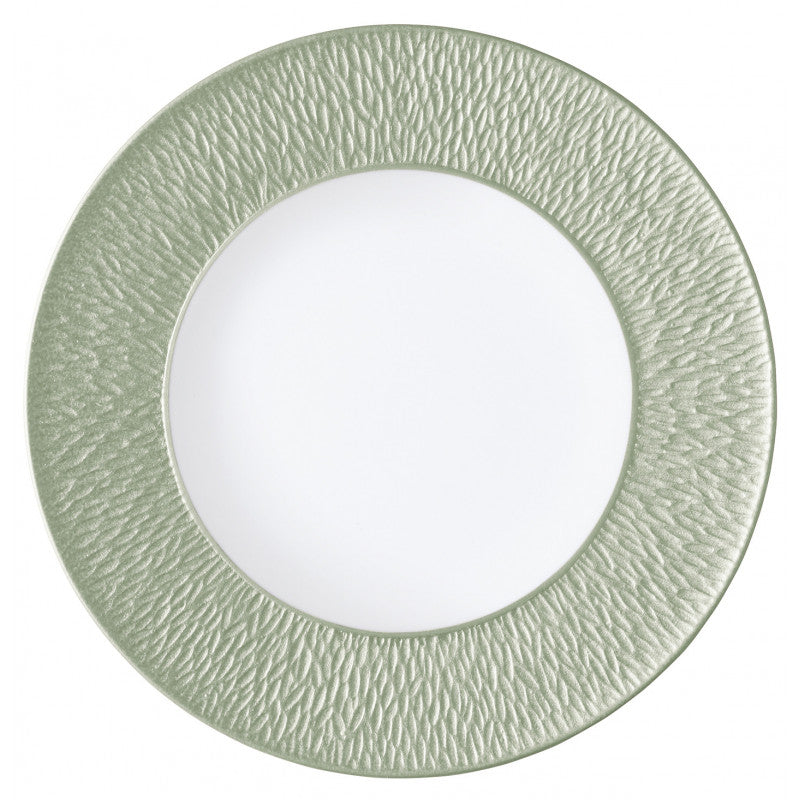 Coupe plate flat with engraved rim 29 cm green | Minéral Irisé
