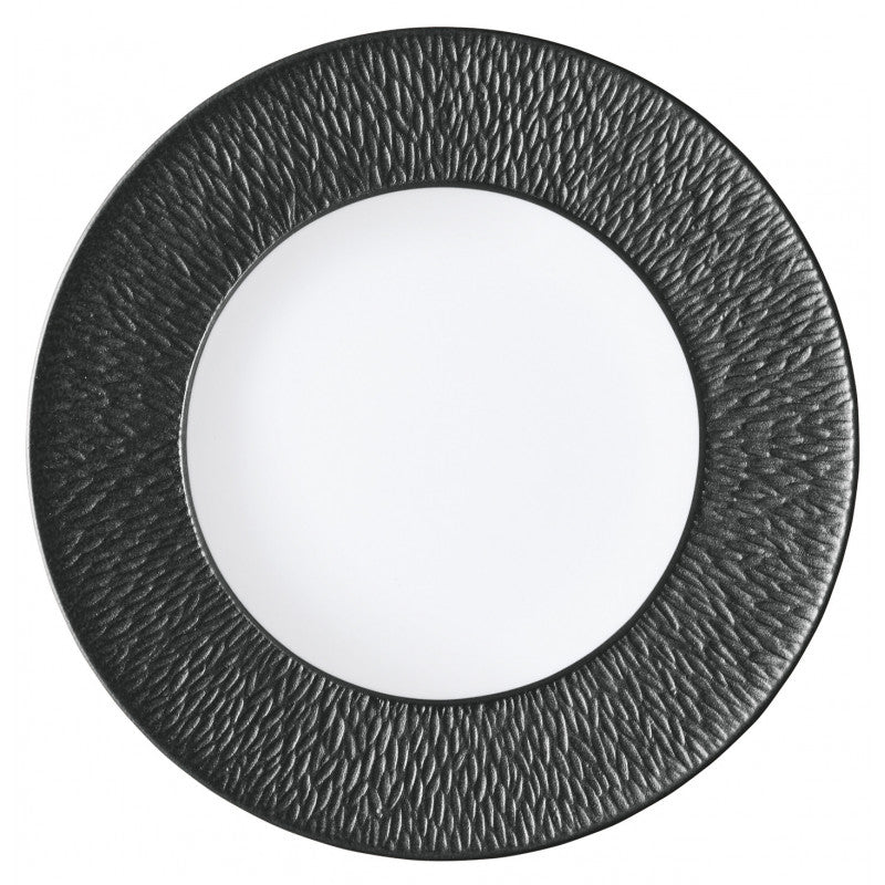 Coupe plate flat with engraved rim 22 cm black | Minéral Irisé