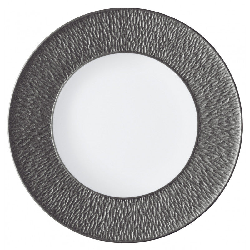 Coupe plate flat with engraved rim 32 cm grey I | Minéral Irisé