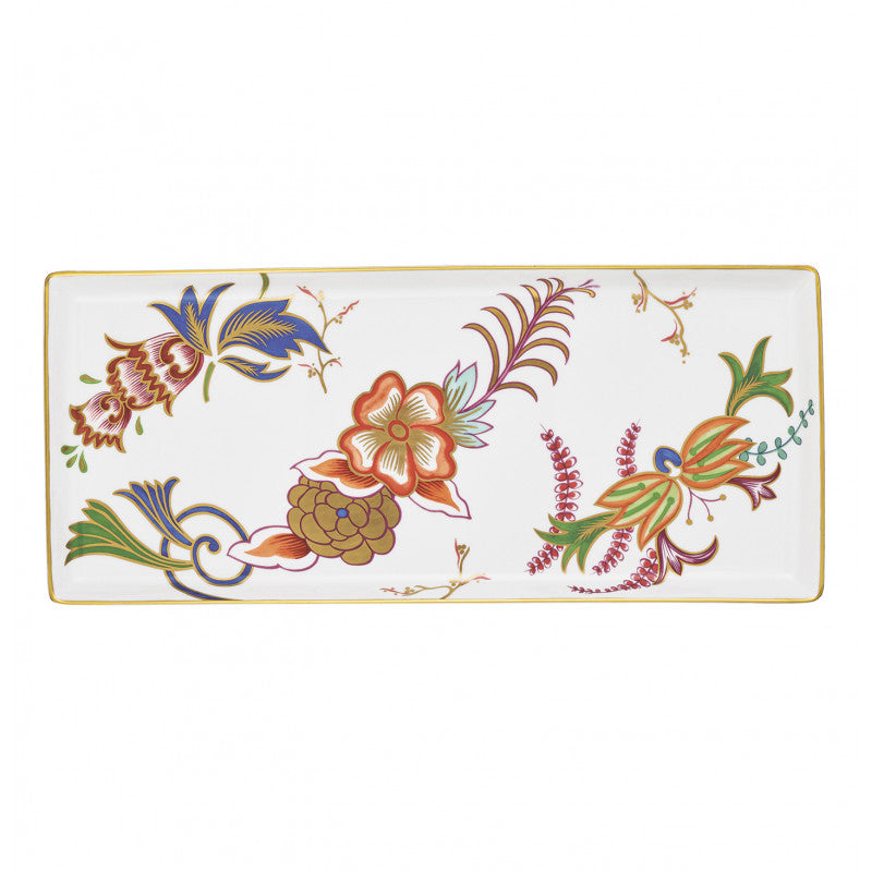 Long cake serving plate 37 cm blue/pink with gold rim | Imari