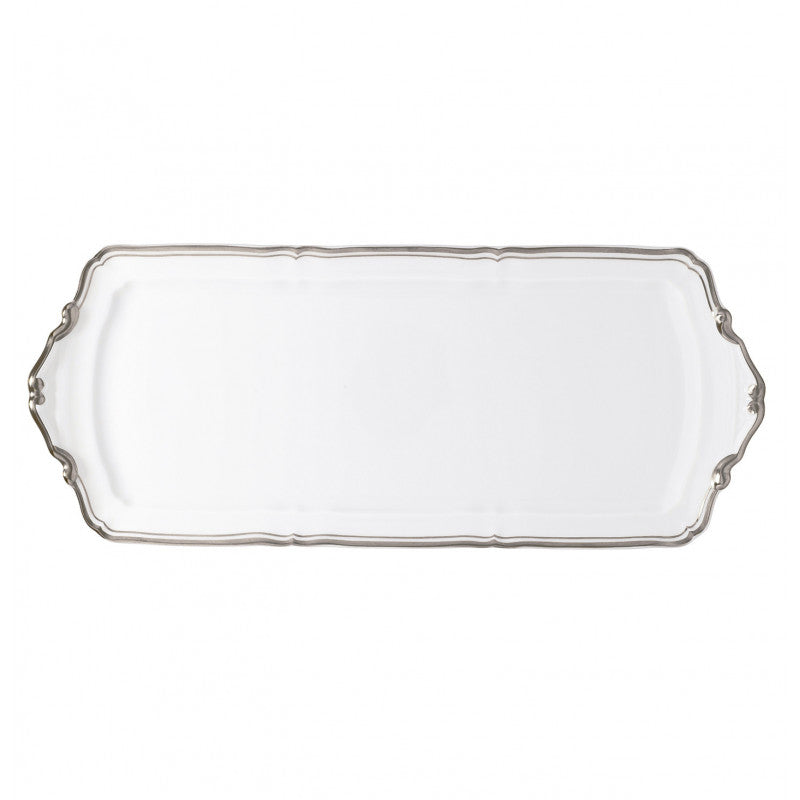 Long cake serving plate 40.5 cm white with platine rim | Polka Platine