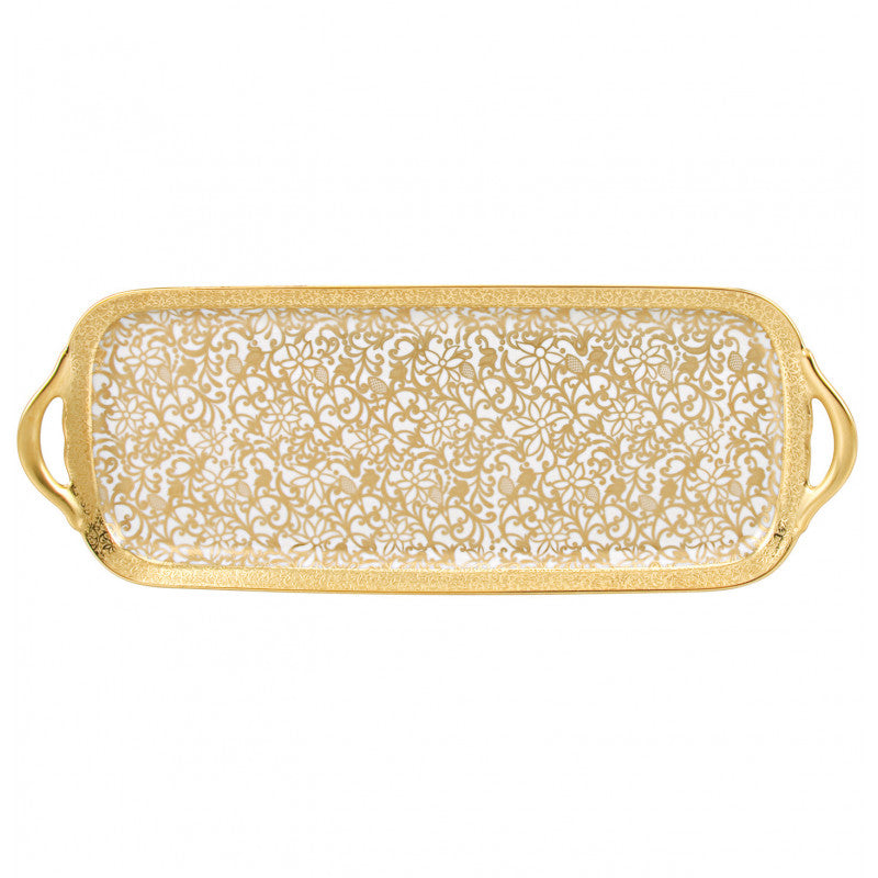Long cake serving plate 40 cm white with gold rim | Tolède Or