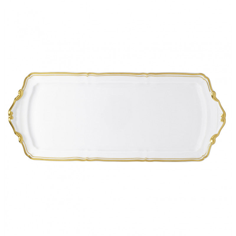 Long cake serving plate 40.5 cm white with gold rim | Polka Or