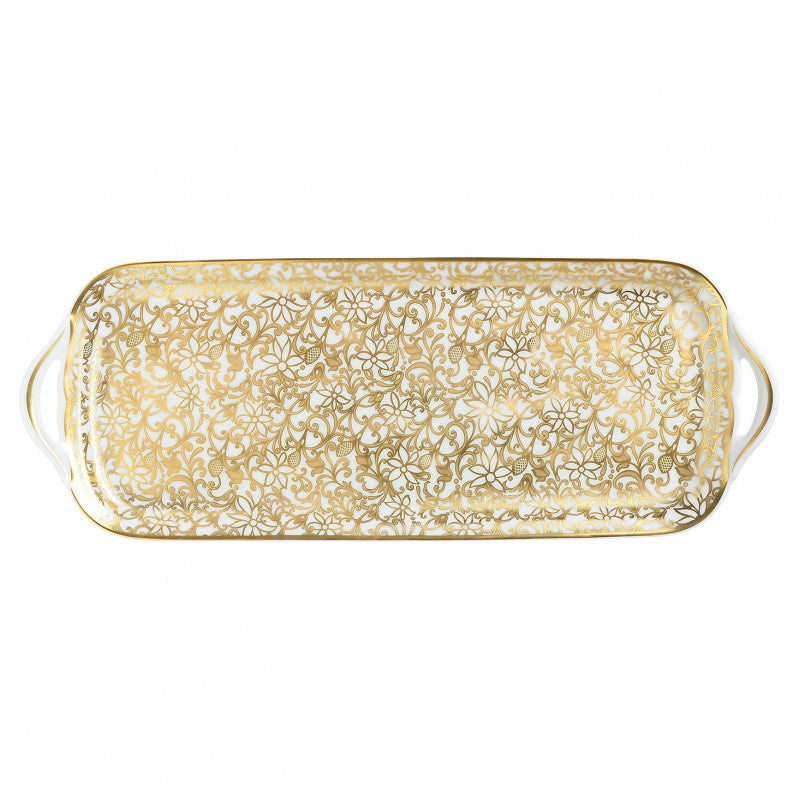 Long cake serving plate 40 cm white with gold rim | Salamanque Or