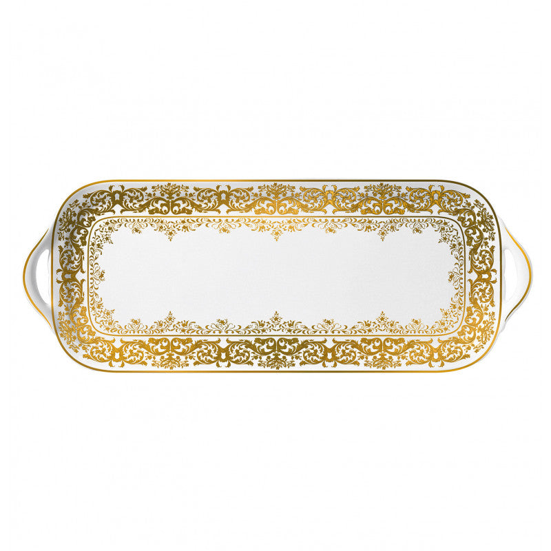 Long cake serving plate 40 cm white with gold rim | Chelsea