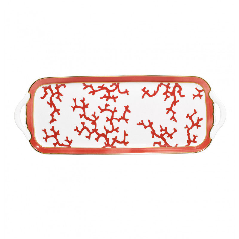 Long cake serving plate 40 cm red with gold rim | Cristobal Rouge