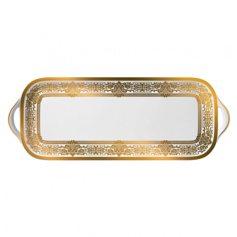 Long cake serving plate 40 cm white with gold rim | Marignan