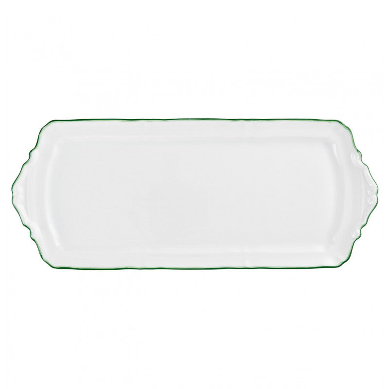 Long cake serving plate 40.5 cm green | Touraine Double Filet Vert