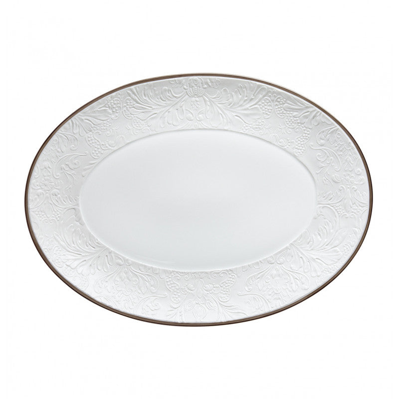 Oval platter 36 cm white with platine rim | Italian Renaissance