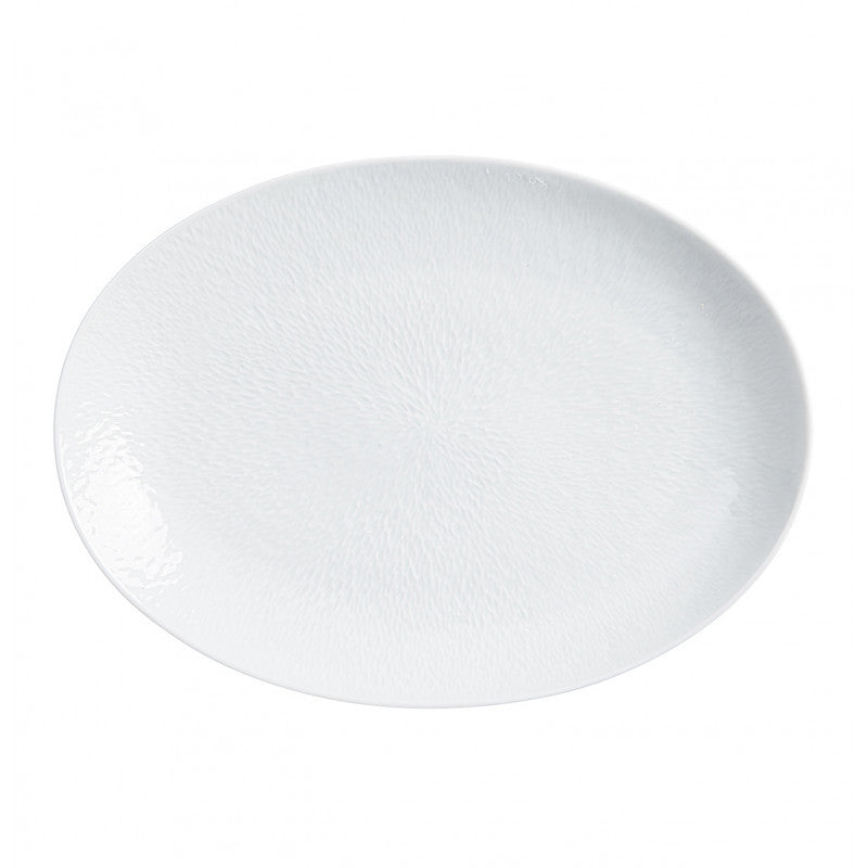 Oval platter full engraving 36 cm white | Minéral Sablé