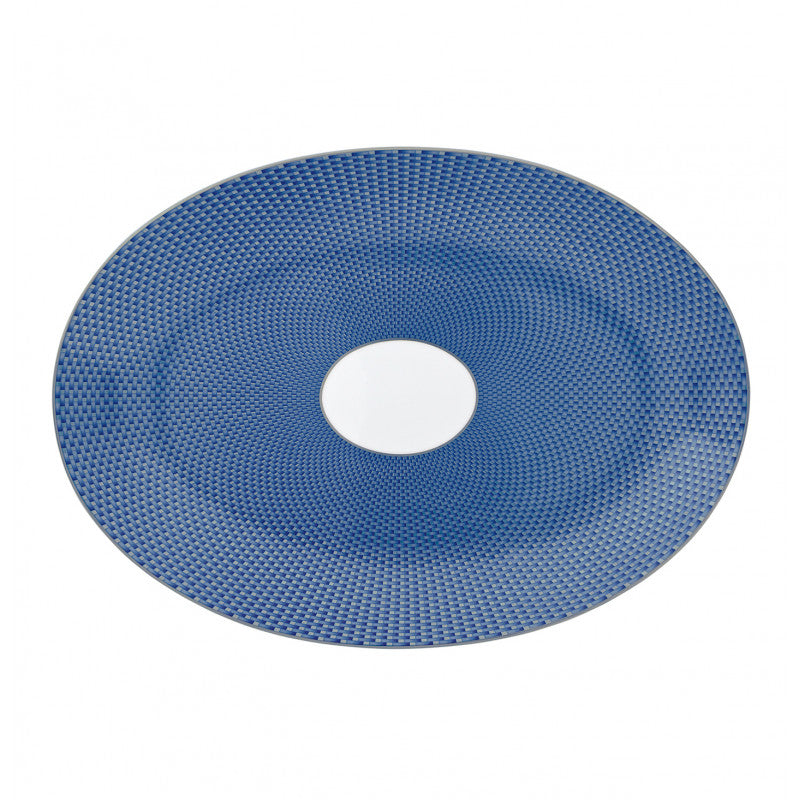 Oval platter 36 cm blue with platine rim | Trésor Bleu