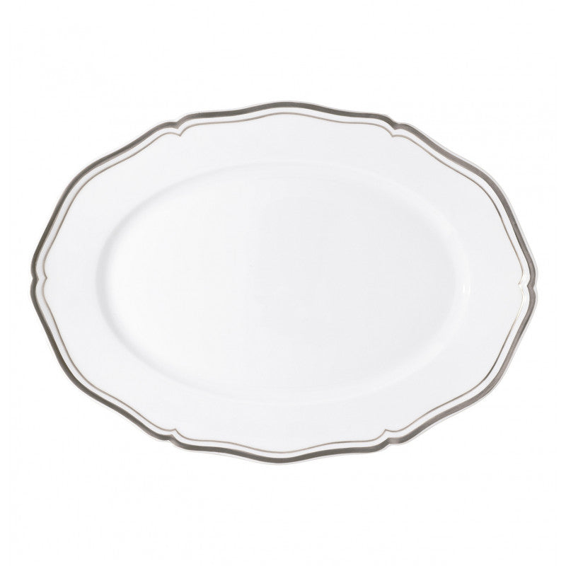Oval platter 39 cm white with platine rim | Polka Platine