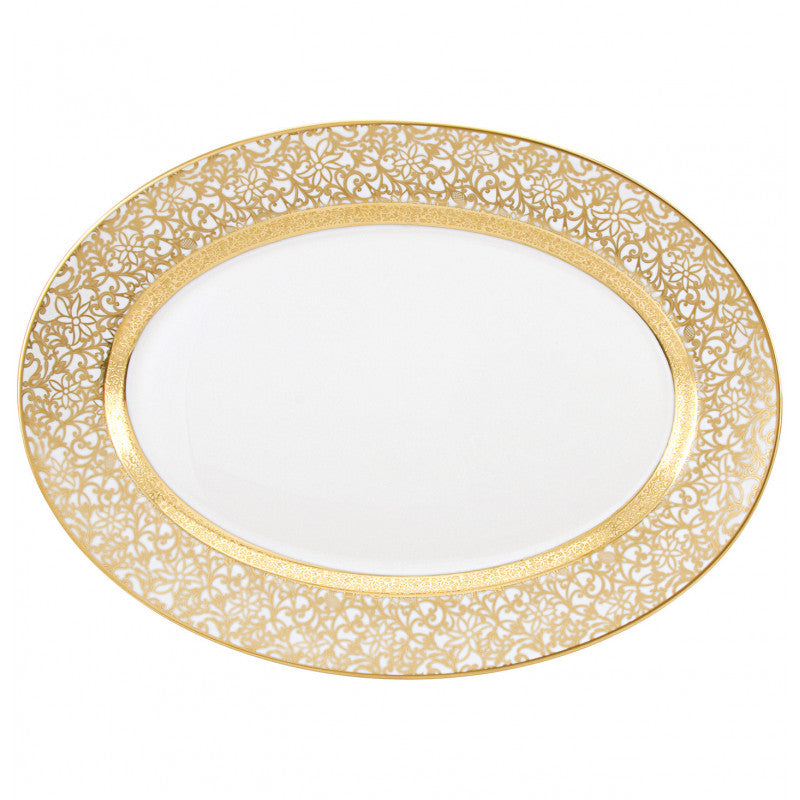 Oval platter 41 cm white with gold rim | Tolède Or