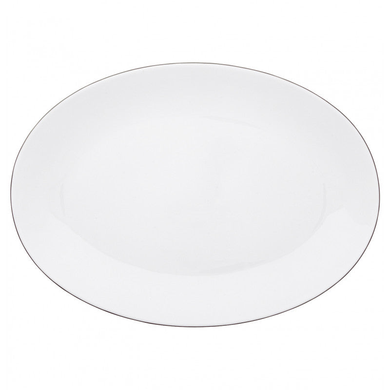 Oval platter 42 cm white with platine rim | Monceau Platine
